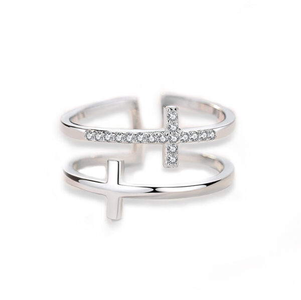 Double Cross Miniature Copper Inlaid Zircon Ring Double Cross Miniature Copper Inlaid Zircon Ring