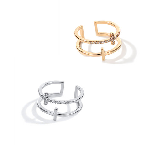 Double Cross Miniature Copper Inlaid Zircon Ring Double Cross Miniature Copper Inlaid Zircon Ring