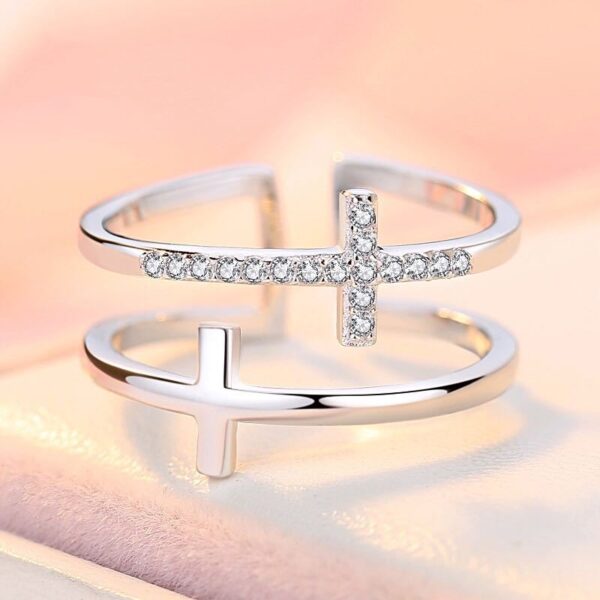 Double Cross Miniature Copper Inlaid Zircon Ring Double Cross Miniature Copper Inlaid Zircon Ring