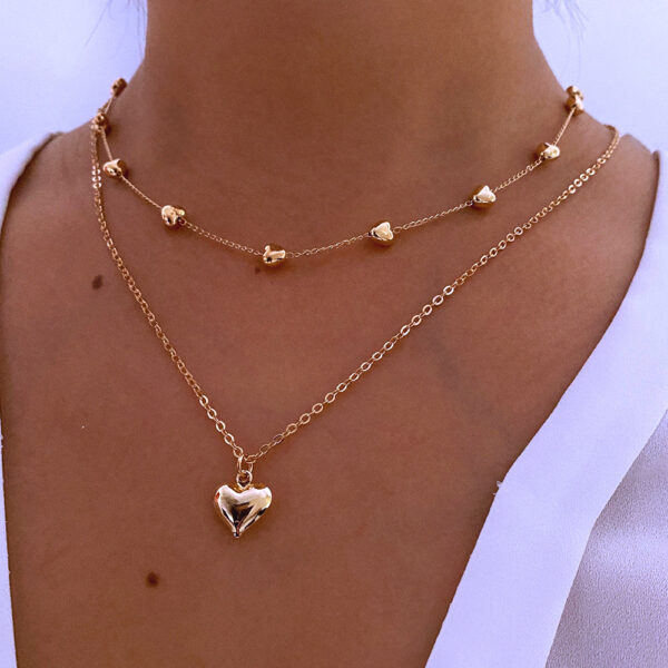 Double-layer Heart Pendant Fine Chain Necklace for Women Multilayer