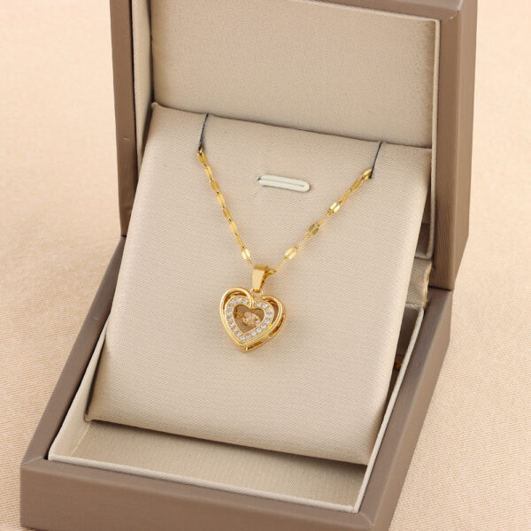 Double-layer Love Necklace with Rhinestones Titanium Steel Pendant