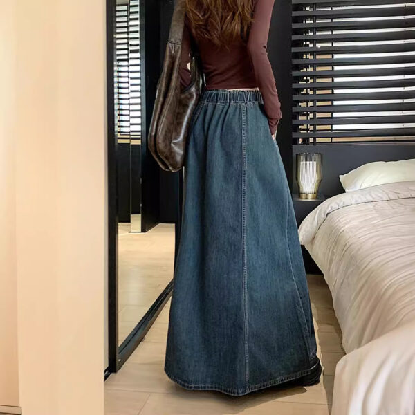 Elastic Waist Drawstring Dark Blue Denim Skirt for Women Elastic Waist Drawstring Dark Blue Denim Skirt for Women