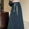 Elastic Waist Drawstring Dark Blue Denim Skirt for Women Elastic Waist Drawstring Dark Blue Denim Skirt for Women