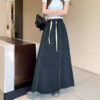 Elastic Waist Drawstring Dark Blue Denim Skirt for Women Elastic Waist Drawstring Dark Blue Denim Skirt for Women