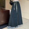 Elastic Waist Drawstring Dark Blue Denim Skirt for Women Elastic Waist Drawstring Dark Blue Denim Skirt for Women