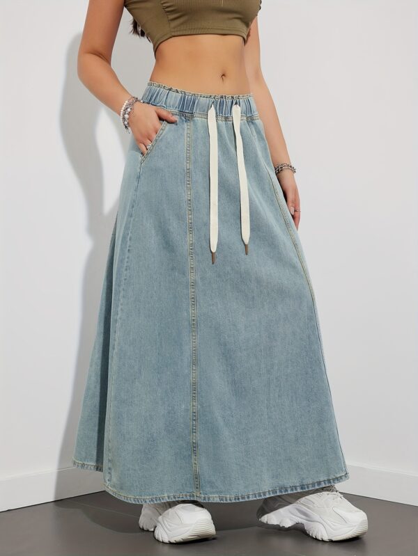 Elastic Waist Drawstring Dark Blue Denim Skirt for Women Elastic Waist Drawstring Dark Blue Denim Skirt for Women