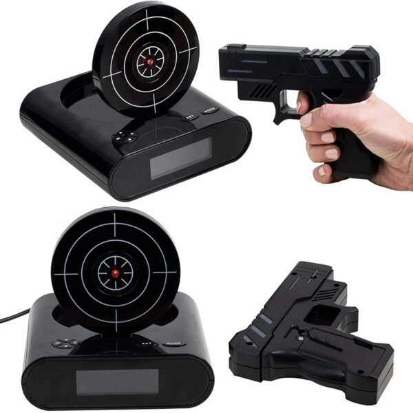 Electronics Desk Clock Digital Gun Alarm Gadget Target Laser Shoot