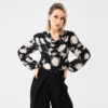 Elegant Ladies Print Front Drop Collar Blouse Elegant Ladies Print Front Drop Collar Blouse