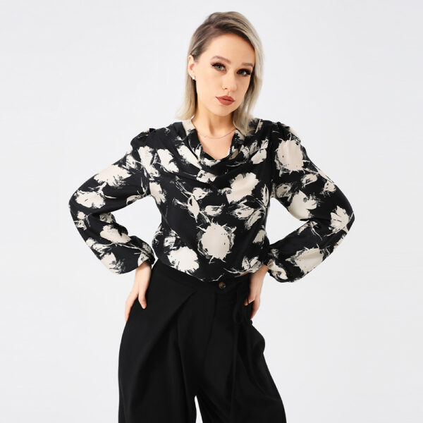 Elegant Ladies Print Front Drop Collar Blouse Elegant Ladies Print Front Drop Collar Blouse
