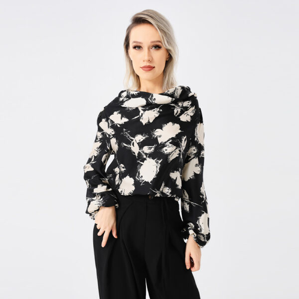 Elegant Ladies Print Front Drop Collar Blouse Elegant Ladies Print Front Drop Collar Blouse