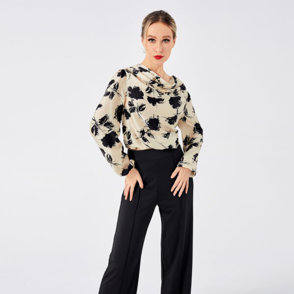 Elegant Ladies Print Front Drop Collar Blouse Elegant Ladies Print Front Drop Collar Blouse