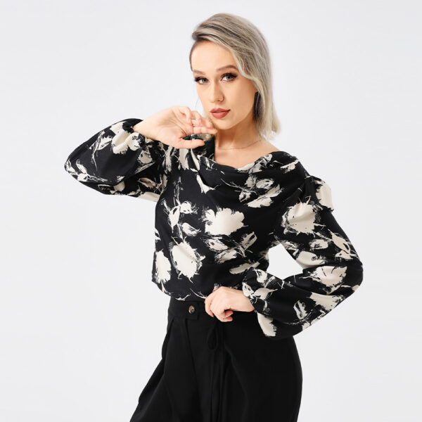 Elegant Ladies Print Front Drop Collar Blouse Elegant Ladies Print Front Drop Collar Blouse