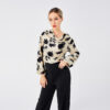Elegant Ladies Print Front Drop Collar Blouse Elegant Ladies Print Front Drop Collar Blouse