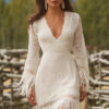 Elegant Vintage Women's Boho Tassel Dress White Lace V Neck Fringe