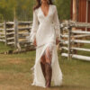 Elegant Vintage Women's Boho Tassel Dress White Lace V Neck Fringe