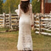 Elegant Vintage Women's Boho Tassel Dress White Lace V Neck Fringe