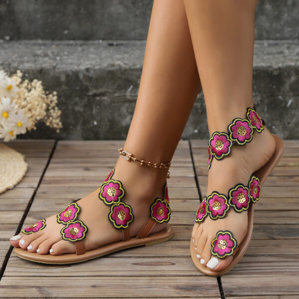 Ethnic Style Flowers Flat Sandals Summer Vacation Casual Clip Toe Beach Ethnic Style Flowers Flat Sandals Summer Vacation Casual Clip Toe Beach
