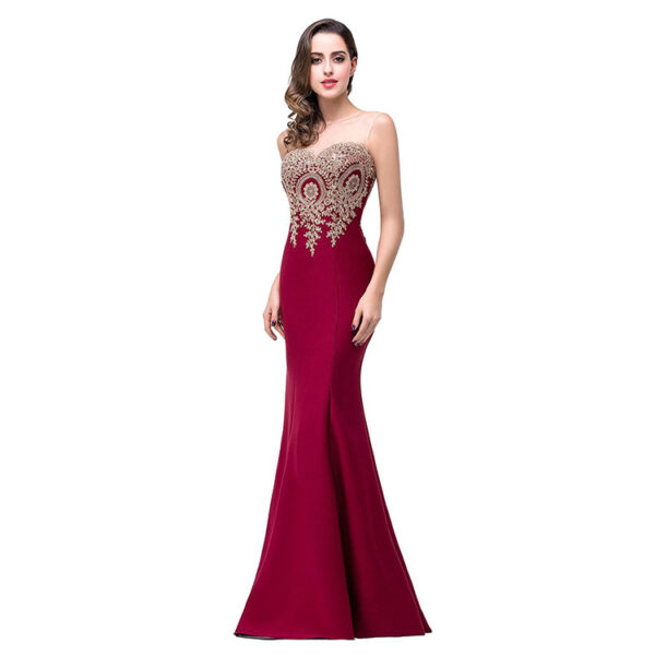 Europe Dress Sexy Back Hollow Applique Package Hip Fishtail Skirt