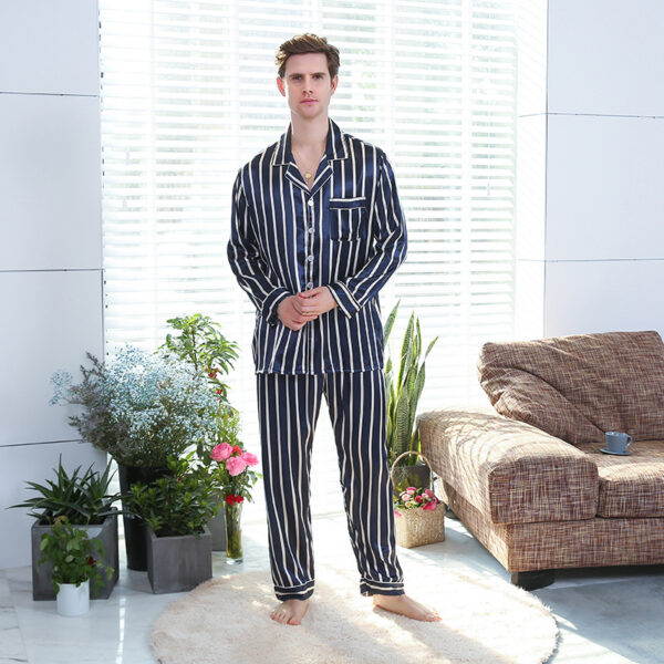 Fall Men's Simulated Silk Stripe Pajamas Men
