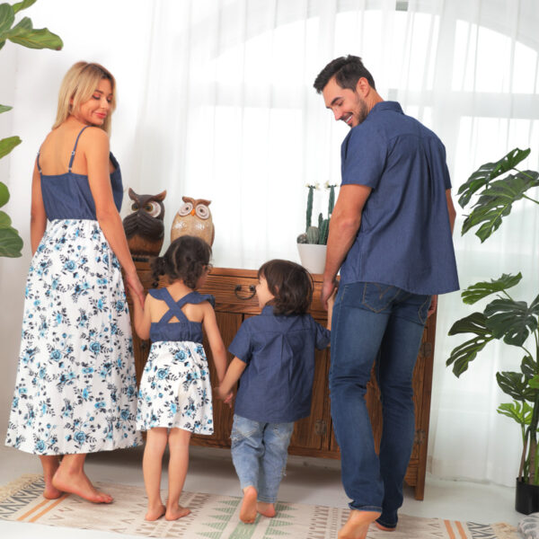 Family Matching Denim Sling Skirt Baby Girl Mom Dad Boy Shirt