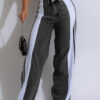 Fashion Casual High Waist Elastic Straight Leg Trousers Three Stripe Fashion Casual High Waist Elastic Straight Leg Trousers Three Stripe