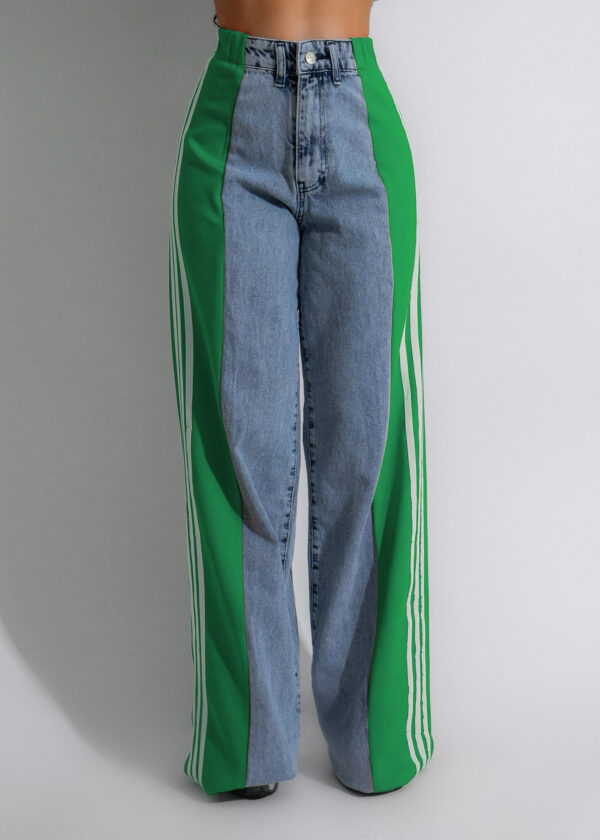 Fashion Casual High Waist Elastic Straight Leg Trousers Three Stripe Fashion Casual High Waist Elastic Straight Leg Trousers Three Stripe