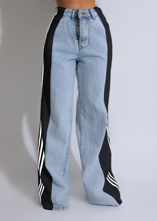 Fashion Casual High Waist Elastic Straight Leg Trousers Three Stripe Fashion Casual High Waist Elastic Straight Leg Trousers Three Stripe