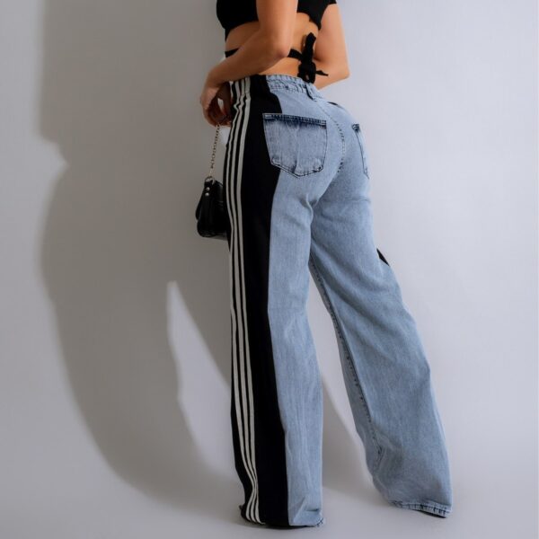 Fashion Casual High Waist Elastic Straight Leg Trousers Three Stripe Fashion Casual High Waist Elastic Straight Leg Trousers Three Stripe