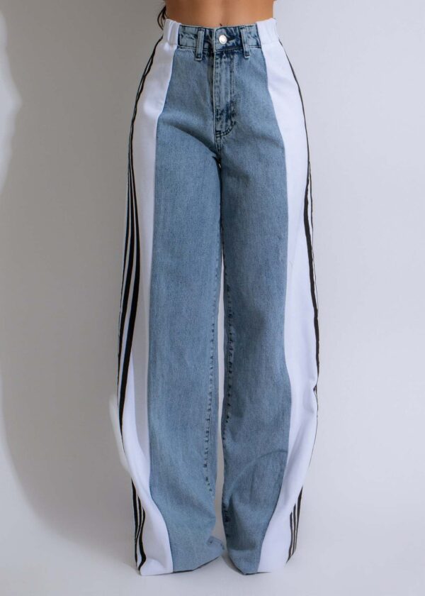 Fashion Casual High Waist Elastic Straight Leg Trousers Three Stripe Fashion Casual High Waist Elastic Straight Leg Trousers Three Stripe