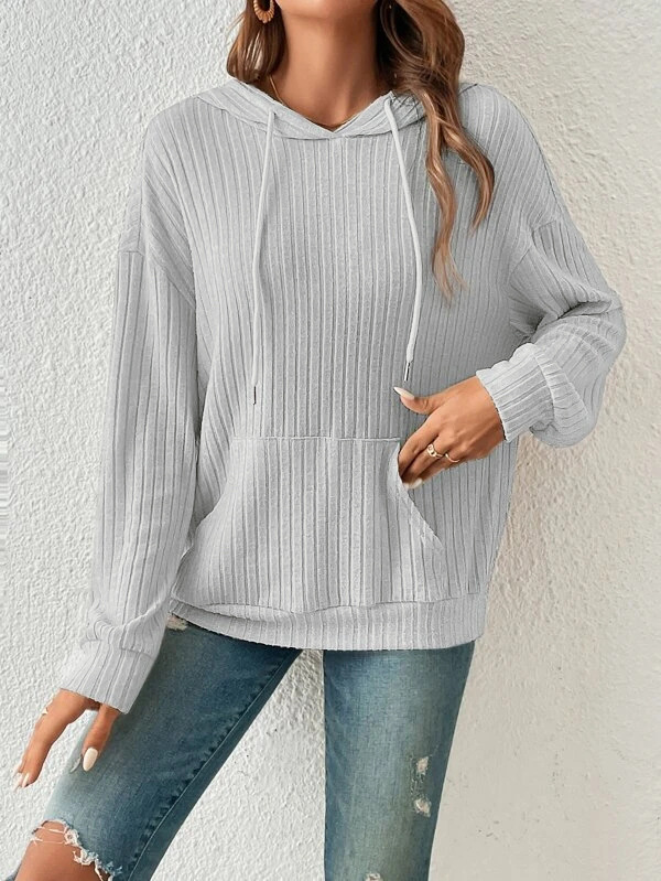 Fashion Drawstring Long-sleeved Hooded Sweatshirt with Pockets Solid Fashion Drawstring Long-sleeved Hooded Sweatshirt with Pockets Solid