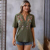 Fashion Flowers Embroidery Short Sleeve T-shirt Summer Stitching Fashion Flowers Embroidery Short Sleeve T-shirt Summer Stitching