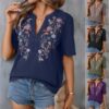 Fashion Flowers Embroidery Short Sleeve T-shirt Summer Stitching Fashion Flowers Embroidery Short Sleeve T-shirt Summer Stitching