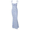 Fashion Flowers Print Suspender Long Dress Summer Lace-up Slim Backless