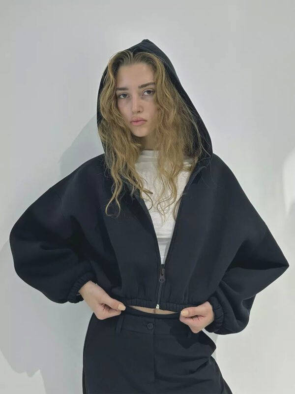 Fashion Hoodie Short Jacket with Zipper