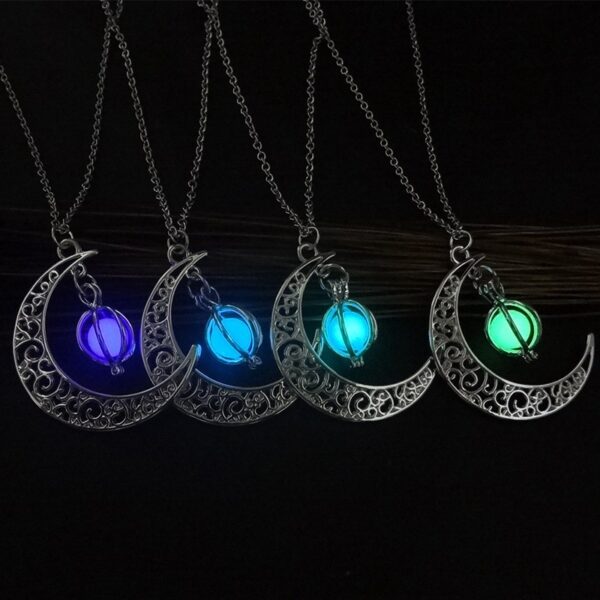 Fashion Moon Natural Glowing Stone Healing Necklace Women Gift Charm