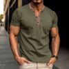 Fashion Short-sleeved Polo Shirt Summer Button V-neck T-shirt Tops Fashion Short-sleeved Polo Shirt Summer Button V-neck T-shirt Tops