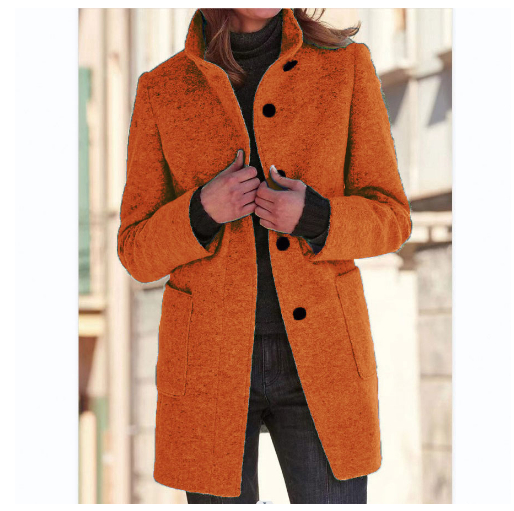 Fashion Stand Collar Woolen Coat with Pockets Fall Winter Casual Button Fashion Stand Collar Woolen Coat with Pockets Fall Winter Casual Button