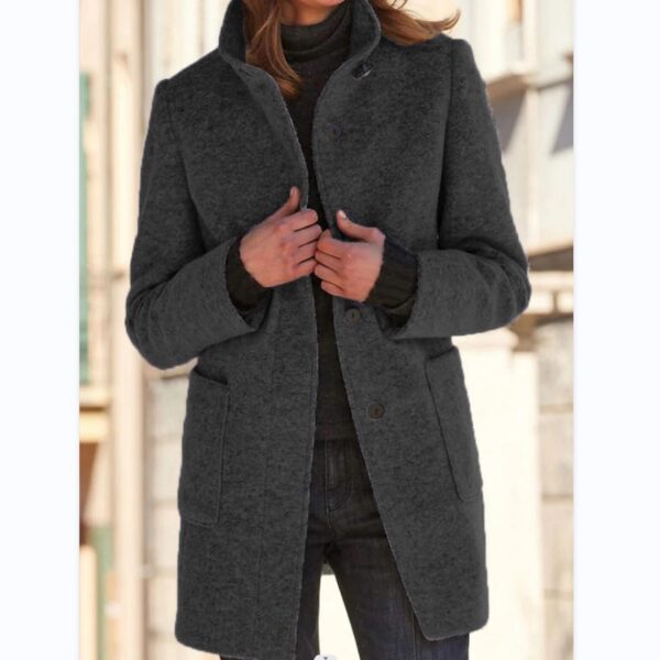 Fashion Stand Collar Woolen Coat with Pockets Fall Winter Casual Button Fashion Stand Collar Woolen Coat with Pockets Fall Winter Casual Button