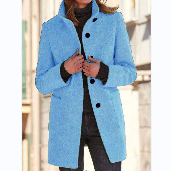 Fashion Stand Collar Woolen Coat with Pockets Fall Winter Casual Button Fashion Stand Collar Woolen Coat with Pockets Fall Winter Casual Button