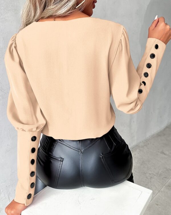 Fashion V-neck Long Sleeve Blouse with Button Design Commuter Leisure