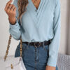 Fashion V-neck Long Sleeve Shirt Elegant Commuter Solid Blouse Office