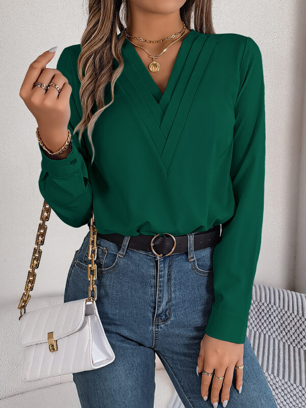 Fashion V-neck Long Sleeve Shirt Elegant Commuter Solid Blouse Office