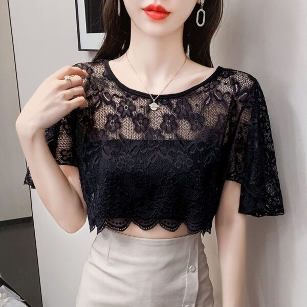 Fashionable All-match Ultra-thin Mesh Base Blouse for Women