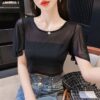 Fashionable All-match Ultra-thin Mesh Base Blouse for Women
