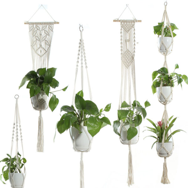 Flower Pot Net Bag Beige Cotton Rope Indoor Plant Hanger Hanging Basket