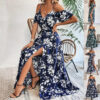 Flower Print Split Suspender Dress with Lace-up Design Summer Fashion