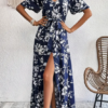 Flower Print Split Suspender Dress with Lace-up Design Summer Fashion