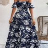 Flower Print Split Suspender Dress with Lace-up Design Summer Fashion