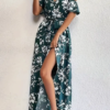 Flower Print Split Suspender Dress with Lace-up Design Summer Fashion