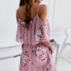 Flower Printed Ruffled Suspender Dress Summer Off-the-shoulder Strap